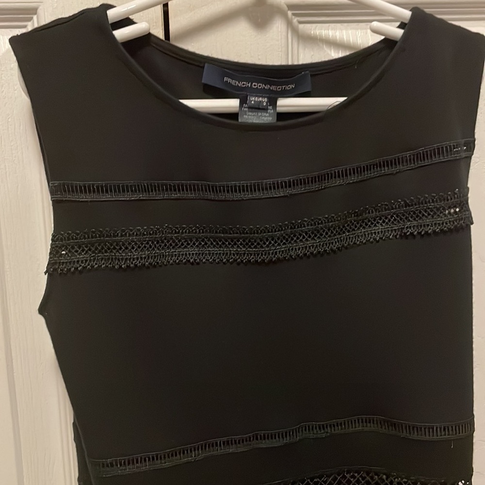 French Connection sleeveless black dress.